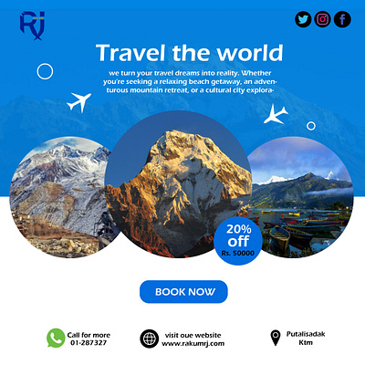 travel agency discount offer poster attractive branding graphic design illustration