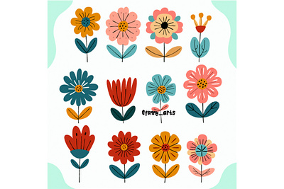 Illustration for Spring Flower beautiful bloom blooming blossom collection colorful cute decoration elements floral flower leaf leaves nature ornament pack petals plant set spring