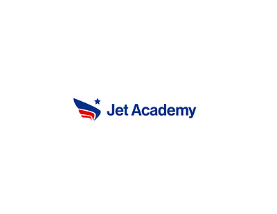 Jet Academy concept 1 academy air aircraft airplane airways blue brand brand design brand identity branding design fly graphic design jet logo logo design red sans serif star usa