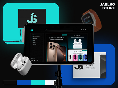 Logo Design and Web Design for an online e-commerce store apple blue branding dark mode darktheme design devices ecommerce electronics graphic design illustration iphone logo logotype online store vector website