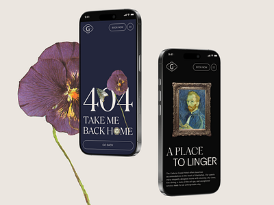 404 error page - responsive mobile web design page for a hotel 404 art branding concept craft design error figma flower hotel inspiration mobile museum navy responsive ui ux van gogh web webdesign