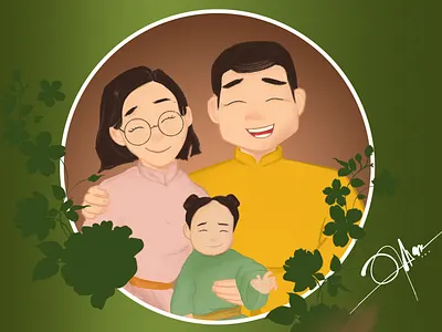 "An ordinary happy family from Mongolia." art comic digital drawing graphic design