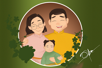 "An ordinary happy family from Mongolia." art comic digital drawing graphic design