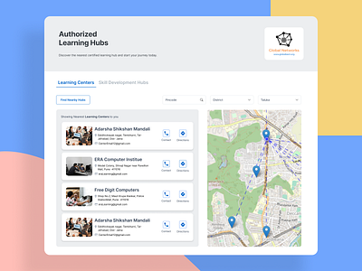 Find Learning Centers Near You - UI/UX Design learning platform location based apps mapping ui ui uiux design user interface web design