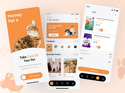 Pet Food Accessories Mobile Shop App animallovers app application charity dogs mobile app mobile application online shopping pet pet care pet clinic pet food ecommerce pet tracking pet vet petrescue puppy responsive design shelterpets uxui white