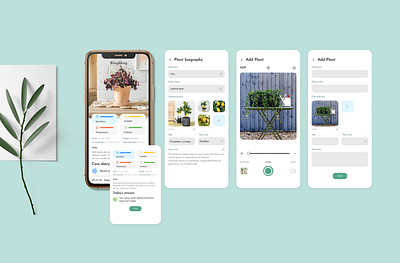 Plant care app 🌱 app design botany careassistant cleanui creativedesign gardeningapp greenliving inspiration plant care app planttracking scan ui design uiux