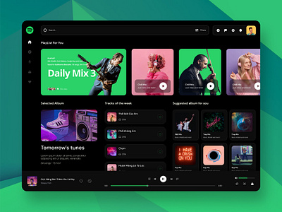 Spotify UI redesign: Music web App UI design dark mode desktop design figma interaction design minimalist ui mobile design modern design music app prototyping responsive design spotify app spotify redesign streaming app ui user flow user interface ux webflow