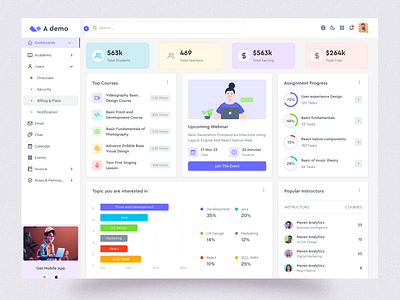 e-learning Dashboard UI Design 2024 2025 admin panel dashboard ui e learning education learning modern design prototype saas study dashboard trendy design ui user interface ux design web web application wireframe