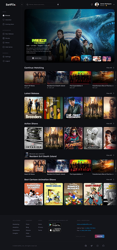 SetFlix - OTT Website Landing Page app ui app ux branding creative design dark design dark mode design figma illustration landing page movie design movies website ott ott page series design ui user friendly webpage website website design