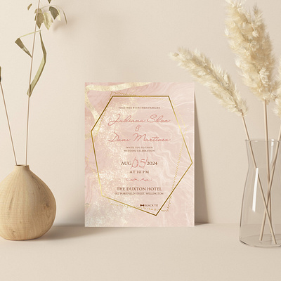 Blush Pink Shimmery Wedding Invitation: C-Rustic Romance shiny invitation paper