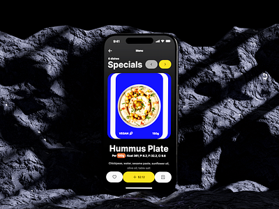Menu | Mobile app 3d bold colors creative dark theme design food app food photography interface design menu app minimalistic mobile mobile app modern design product design ui ux vegan visual design