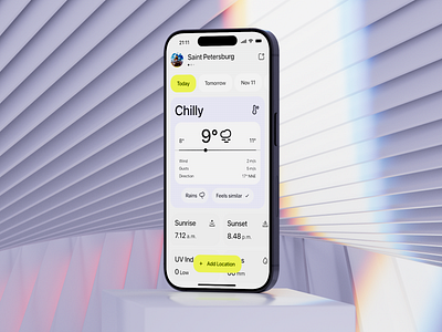 Weather | Mobile app 3d colors creative dashboard design gradient background interface design minimalistic mobile mobile app product design ui ux visual design weather app