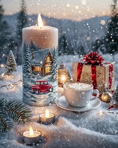 Candle, gift box and coffee. Snow animation animation candle coffee graphic design illustration motion graphics snow