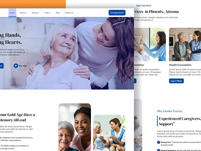Compassionate Care UI Design: Empowering Aging with Dignity accessibledesign caregiverservices caregiverui cleanui compassionatecare empathyindesign figmadesign healthandwellness healthcaredesign landingpagedesign minimaldesign moderndesign professionaldesign responsivedesign seniorcare servicebasedui trustworthyui uiuxdesign userexperience webdesigninspiration
