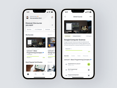 Course Mobile App - Exploration app application clean course course app desain design design app mobile mobile app modern reference ui ui design webinar white