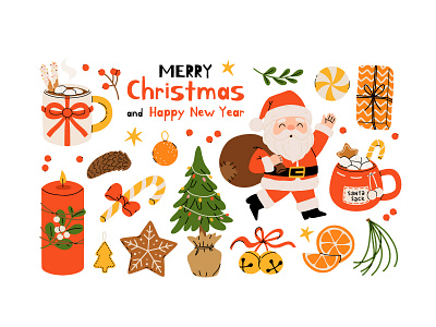 Merry Christmas cartoon character christmas clipart collection concept design flat illustration newyear santa set sticker vector winter xmas