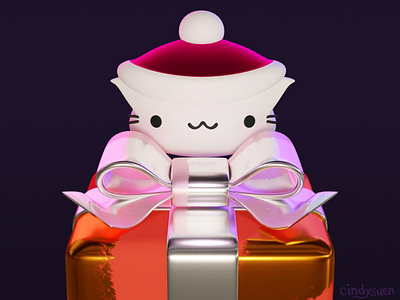 Merry Christmas Animation 3d animated gif animation b3d blender cat christmas gif gift kawaii kitty merry xmas present xmas