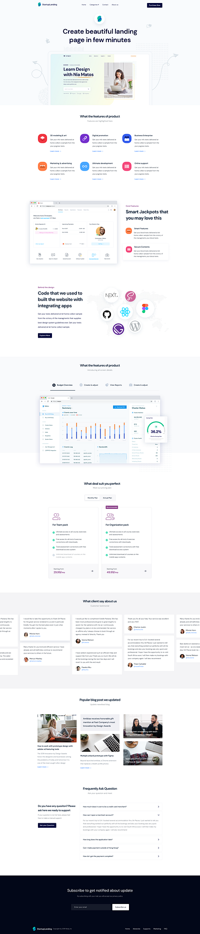 Startup Landing Page Design ☡ app ui app ux branding creative design design figma header section hero section illustration landing design landing page product page saas design startup page ui ui design user friendly ux webpage design website