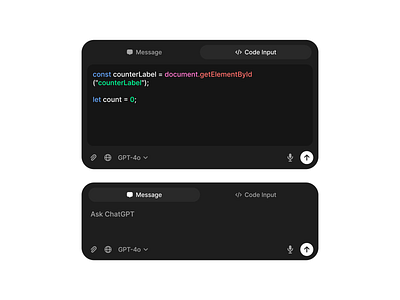 Dual Input Fields - AI Chatbox ai app buttons chatbox chatgpt components design design system figma input field landing page modal options prompt states tabs ui ui design ui kit widgets