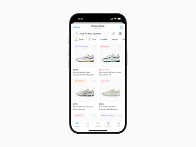 Telegram Mini App Poizon Shop app design inspiration apple clean interface ecommerce app ios app mini app minimal design mobile app mobile ux modern ui nike air max poizon product cards product list shopping ui sneaker shopping telegram ui design user experience visual hierarchy