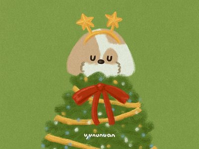 𝑴𝒆𝒓𝒓𝒚 𝑪𝒉𝒓𝒊𝒔𝒕𝒎𝒂𝒔 🎄 art character christmas christmastree design dog drawing festival holiday illustration merry yununuan