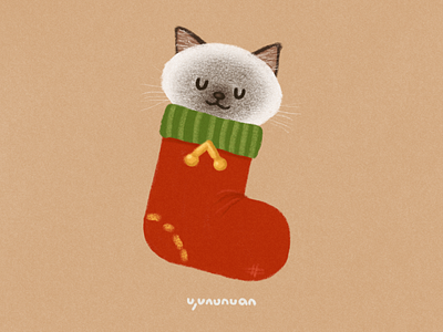 𝑴𝒆𝒓𝒓𝒚 𝑪𝒉𝒓𝒊𝒔𝒕𝒎𝒂𝒔 🧦 art cat character christmas design drawing festival holiday illustration merry sock yununuan