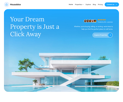 Real estate hero section for Framer built with Frameblox UI kit blue clean component cta framer header headline hero house landing minimal real estate section template ui ui design webdesign