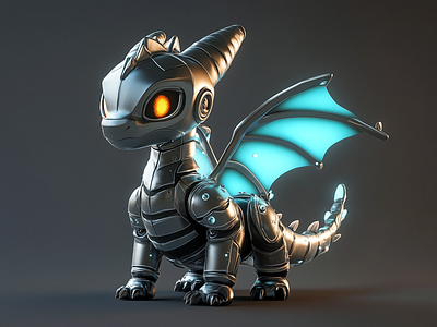 Cyber Baby Dragon 3d modelling blender cgi character design cyberpunk futuristic glowing j8k1l2fp sci fi