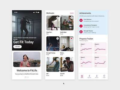 Fit Track App appdesign figma fitness fitnessapp minimalist slickdesign uidesign uxdesign videomockup