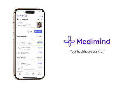 MediMind! Your all-in-one healthcare assistant app. appdesign fitnessandwellness healthassistant healthcareapp healthcaresolutions healthcaretech healthmanagement healthmonitoring healthtech medicationreminders selfcaretools uiux wellness wellnessapp