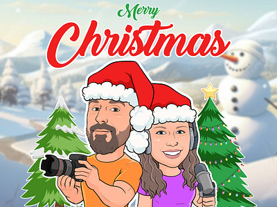 Merry Christmas | Cartoon portraits with a Christmas theme 2025 cartoon cartoon character cartoon designer cartoon portrait character design christmas christmas background christmas theme christmas tree happy new year illustration merry christmas portrait santa hat snow