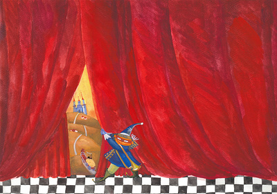 Book illustration. English traditional poems & songs. book book illustration childrens book childrens illustration curtain fairy tale gouache kidlitart red theater