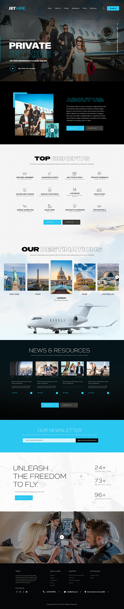 Home page design concept for private jet hiring company flight hire homepage jet plane ui website