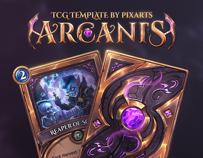 Arcanis (TCG) - Trading Card Game PSD Template 💜 ccg design download psd fantasy game art game design game ui illustration tcg template ui