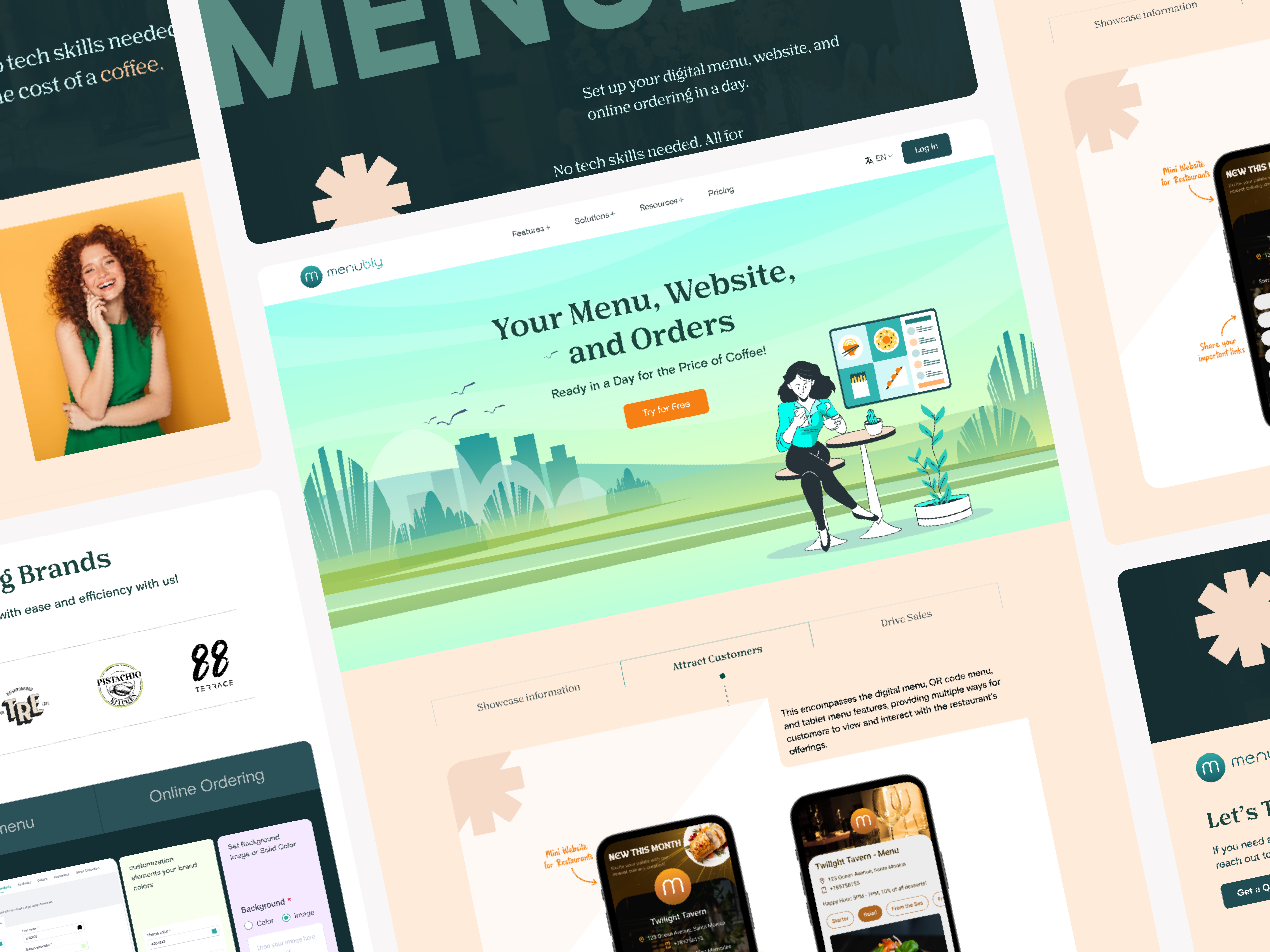 Menubly Website Redesign 3d animation app branding design illustration menubly modern motion graphics redesign redesign task restaurant website simple ui ui task uiux ux ux design web app web design