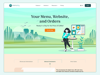 Menubly Website Redesign 3d animation app branding design illustration menubly modern motion graphics redesign redesign task restaurant website simple ui ui task uiux ux ux design web app web design