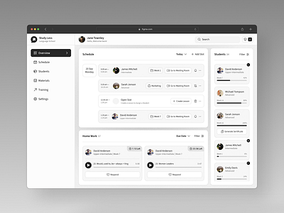 Teacher Dashboard for Study Less black and white design calendar dashboard desctop design edtech education education platform interface learning minimalist design platform school students tablet teacher tools teachers ui uiux design ux