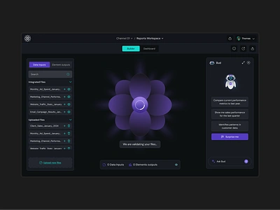 BloomifAI Builder: Growing Insights from Your Data | AI ai branding chat dark theme dashboard data visualization design flower graphic design ia platform purple robot ui ui design ux web design