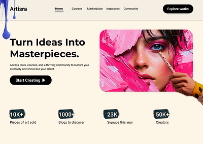 Artistry hub landing page design figma landing page ui ux webdesign webdesigning website design