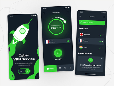 Cyber VPN - Mobile UI Kit Template cyber cyber vpn mobile app super ui ui ux vpn vpn app