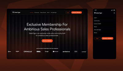 SalesTiger - Sales Mentorship & Coaching Platform clean coach community dark darkmode design figma homepage interface mentorship minimal sleek trend ui uidesign ux uxdesign web webdesign websitedesign