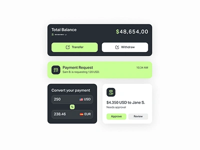 eWallet Balance Payment UI Elements app balance bank banking ewallet finance green money money app money management money transfer online banking payment payments send money transaction transfer ui ui design ui elements