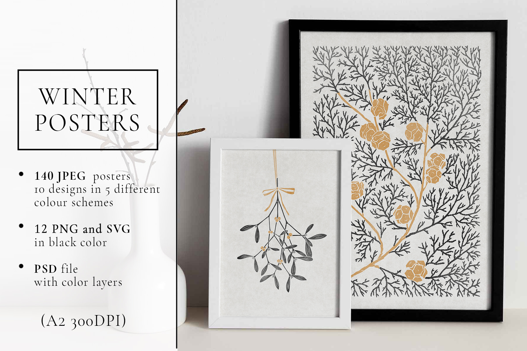 Winter folk posters big collection aesthetics christmas art decoration graphic design illustrations interior design interior poster mistletoe nordic posters scandinavian wall art winter