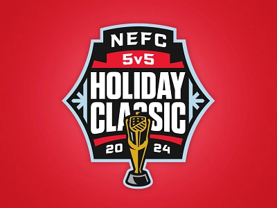 2024 NEFC 5v5 Holiday Classic badge branding championship christmas event design gold holidays logo snow soccer sports sports branding tournament trophy typography winter