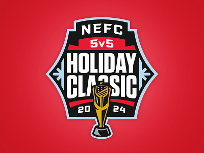 2024 NEFC 5v5 Holiday Classic badge branding championship christmas event design gold holidays logo snow soccer sports sports branding tournament trophy typography winter