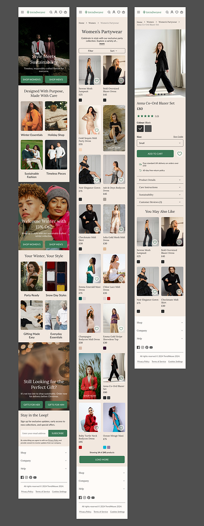 TrendWeave - Sustainable Fashion E-commerce Design e commerce ecommerce fashion site fashion website market research product details shopping design ui uxui