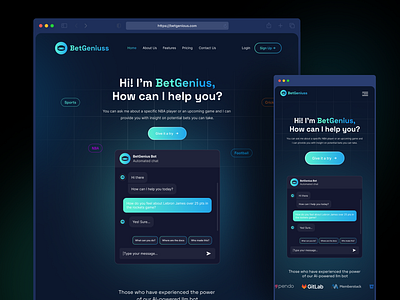 Betting Ai Bot Website Design ai artificial intelligence bot branding casino game homepage landing page minimal mockup tailwind ui ui design ui ux website website design