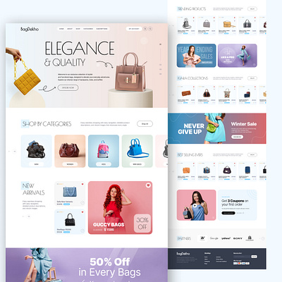 Ecommerce Website Landing Page Designs bag ui ux designs bag website design design ecommerce page figma graphic design landing page designs photoshop ui uiux website website design