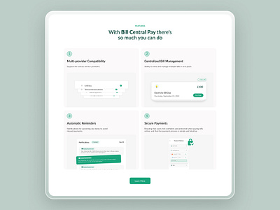 Bill Payment Features bills features finance fintech landing page uiux design website