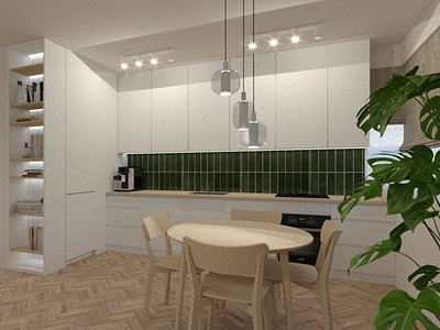 Green tiles kitchen architecture design graphic design illustration visualization